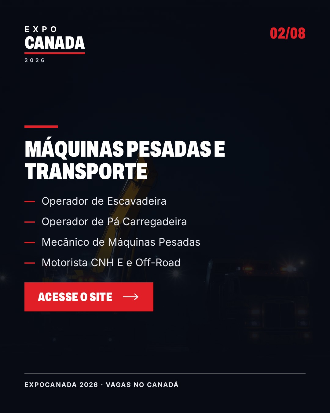 Vagas em m&aacute;quinas pesadas e transporte